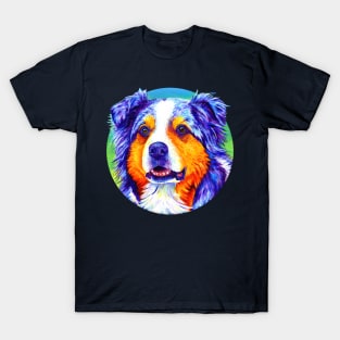 Colorful Blue Merle Australian Shepherd Dog T-Shirt